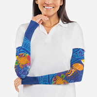 Hawaiian Funny Fruits Sea Animals Arm Sleeves Mango Reef Triggerfish and Pineapple Turtle and Mandarin Jellyfish