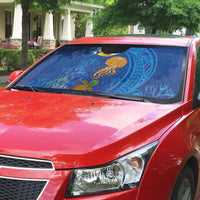 Hawaiian Funny Fruits Sea Animals Auto Sun Shade Mango Reef Triggerfish and Pineapple Turtle and Mandarin Jellyfish