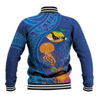 Hawaiian Funny Fruits Sea Animals Baseball Jacket Mango Reef Triggerfish and Pineapple Turtle and Mandarin Jellyfish