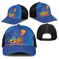 Hawaiian Funny Fruits Sea Animals Baseball Net Cap Mango Reef Triggerfish and Pineapple Turtle and Mandarin Jellyfish