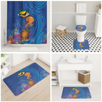 Hawaiian Funny Fruits Sea Animals Bathroom Set Mango Reef Triggerfish and Pineapple Turtle and Mandarin Jellyfish