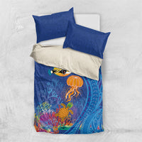 Hawaiian Funny Fruits Sea Animals Bedding Set Mango Reef Triggerfish and Pineapple Turtle and Mandarin Jellyfish