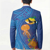 Hawaiian Funny Fruits Sea Animals Blazer Mango Reef Triggerfish and Pineapple Turtle and Mandarin Jellyfish