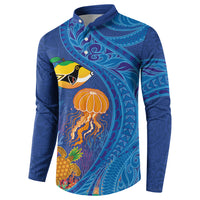 Hawaiian Funny Fruits Sea Animals Button Sweatshirt Mango Reef Triggerfish and Pineapple Turtle and Mandarin Jellyfish