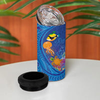 Hawaiian Funny Fruits Sea Animals 4 in 1 Can Cooler Tumbler Mango Reef Triggerfish and Pineapple Turtle and Mandarin Jellyfish