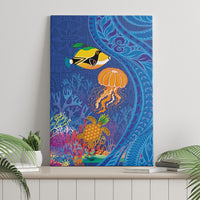 Hawaiian Funny Fruits Sea Animals Canvas Wall Art Mango Reef Triggerfish and Pineapple Turtle and Mandarin Jellyfish