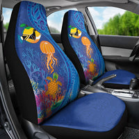 Hawaiian Funny Fruits Sea Animals Car Seat Cover Mango Reef Triggerfish and Pineapple Turtle and Mandarin Jellyfish