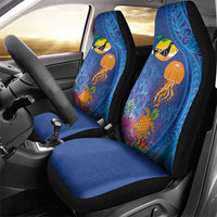 Hawaiian Funny Fruits Sea Animals Car Seat Cover Mango Reef Triggerfish and Pineapple Turtle and Mandarin Jellyfish