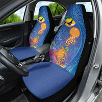 Hawaiian Funny Fruits Sea Animals Car Seat Cover Mango Reef Triggerfish and Pineapple Turtle and Mandarin Jellyfish
