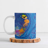 Hawaiian Funny Fruits Sea Animals Ceramic Mug Mango Reef Triggerfish and Pineapple Turtle and Mandarin Jellyfish