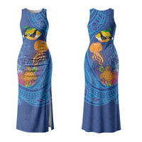 Hawaiian Funny Fruits Sea Animals Family Matching Tank Maxi Dress and Hawaiian Shirt Mango Reef Triggerfish and Pineapple Turtle and Mandarin Jellyfish