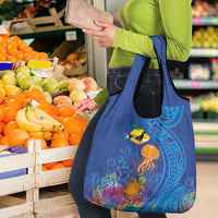 Hawaiian Funny Fruits Sea Animals Grocery Bag Mango Reef Triggerfish and Pineapple Turtle and Mandarin Jellyfish