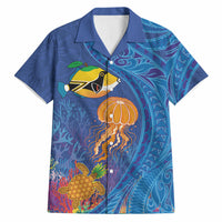 Hawaiian Funny Fruits Sea Animals Hawaiian Shirt Mango Reef Triggerfish and Pineapple Turtle and Mandarin Jellyfish
