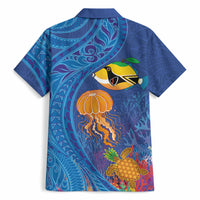 Hawaiian Funny Fruits Sea Animals Hawaiian Shirt Mango Reef Triggerfish and Pineapple Turtle and Mandarin Jellyfish