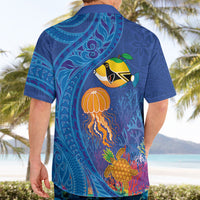 Hawaiian Funny Fruits Sea Animals Hawaiian Shirt Mango Reef Triggerfish and Pineapple Turtle and Mandarin Jellyfish