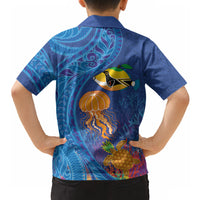 Hawaiian Funny Fruits Sea Animals Hawaiian Shirt Mango Reef Triggerfish and Pineapple Turtle and Mandarin Jellyfish