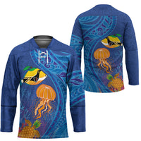 Hawaiian Funny Fruits Sea Animals Hockey Jersey Mango Reef Triggerfish and Pineapple Turtle and Mandarin Jellyfish