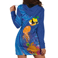 Hawaiian Funny Fruits Sea Animals Hoodie Dress Mango Reef Triggerfish and Pineapple Turtle and Mandarin Jellyfish