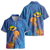 Hawaiian Funny Fruits Sea Animals Kid Hawaiian Shirt Mango Reef Triggerfish and Pineapple Turtle and Mandarin Jellyfish