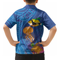 Hawaiian Funny Fruits Sea Animals Kid Hawaiian Shirt Mango Reef Triggerfish and Pineapple Turtle and Mandarin Jellyfish