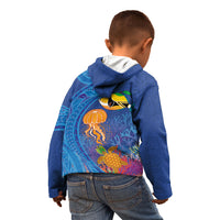 Hawaiian Funny Fruits Sea Animals Kid Hoodie Mango Reef Triggerfish and Pineapple Turtle and Mandarin Jellyfish