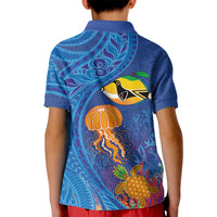 Hawaiian Funny Fruits Sea Animals Kid Polo Shirt Mango Reef Triggerfish and Pineapple Turtle and Mandarin Jellyfish