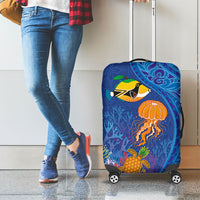Hawaiian Funny Fruits Sea Animals Luggage Cover Mango Reef Triggerfish and Pineapple Turtle and Mandarin Jellyfish