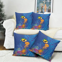 Hawaiian Funny Fruits Sea Animals Pillow Cover Mango Reef Triggerfish and Pineapple Turtle and Mandarin Jellyfish