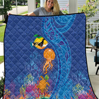 Hawaiian Funny Fruits Sea Animals Quilt Mango Reef Triggerfish and Pineapple Turtle and Mandarin Jellyfish