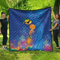 Hawaiian Funny Fruits Sea Animals Quilt Mango Reef Triggerfish and Pineapple Turtle and Mandarin Jellyfish