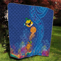 Hawaiian Funny Fruits Sea Animals Quilt Mango Reef Triggerfish and Pineapple Turtle and Mandarin Jellyfish