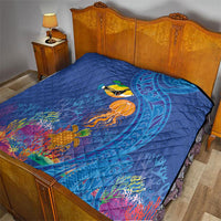 Hawaiian Funny Fruits Sea Animals Quilt Mango Reef Triggerfish and Pineapple Turtle and Mandarin Jellyfish