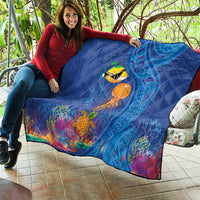 Hawaiian Funny Fruits Sea Animals Quilt Mango Reef Triggerfish and Pineapple Turtle and Mandarin Jellyfish