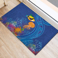 Hawaiian Funny Fruits Sea Animals Rubber Doormat Mango Reef Triggerfish and Pineapple Turtle and Mandarin Jellyfish
