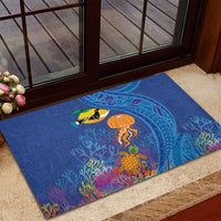 Hawaiian Funny Fruits Sea Animals Rubber Doormat Mango Reef Triggerfish and Pineapple Turtle and Mandarin Jellyfish