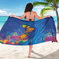 Hawaiian Funny Fruits Sea Animals Sarong Mango Reef Triggerfish and Pineapple Turtle and Mandarin Jellyfish