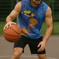 Hawaiian Funny Fruits Sea Animals Sleeveless Hoodie Mango Reef Triggerfish and Pineapple Turtle and Mandarin Jellyfish