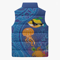 Hawaiian Funny Fruits Sea Animals Sleeveless Puffer Jacket Mango Reef Triggerfish and Pineapple Turtle and Mandarin Jellyfish