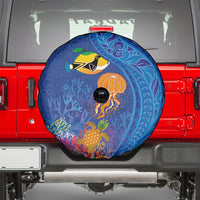 Hawaiian Funny Fruits Sea Animals Spare Tire Cover Mango Reef Triggerfish and Pineapple Turtle and Mandarin Jellyfish