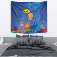 Hawaiian Funny Fruits Sea Animals Tapestry Mango Reef Triggerfish and Pineapple Turtle and Mandarin Jellyfish