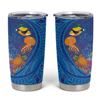 Hawaiian Funny Fruits Sea Animals Tumbler Cup Mango Reef Triggerfish and Pineapple Turtle and Mandarin Jellyfish