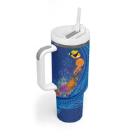 Hawaiian Funny Fruits Sea Animals Tumbler With Handle Mango Reef Triggerfish and Pineapple Turtle and Mandarin Jellyfish