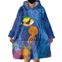 Hawaiian Funny Fruits Sea Animals Wearable Blanket Hoodie Mango Reef Triggerfish and Pineapple Turtle and Mandarin Jellyfish