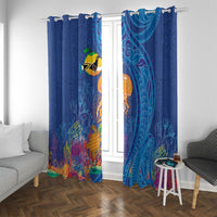 Hawaiian Funny Fruits Sea Animals Window Curtain Mango Reef Triggerfish and Pineapple Turtle and Mandarin Jellyfish