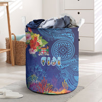 Fiji Day Laundry Basket Coral Reef with Tapa Motifs and Hibiscus Ocean Vibe