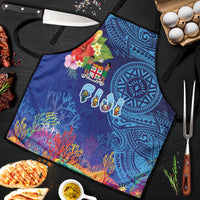 Fiji Day Apron Coral Reef with Tapa Motifs and Hibiscus Ocean Vibe