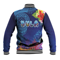 Fiji Day Baseball Jacket Coral Reef with Tapa Motifs and Hibiscus Ocean Vibe