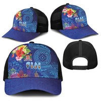 Fiji Day Baseball Net Cap Coral Reef with Tapa Motifs and Hibiscus Ocean Vibe