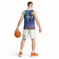Fiji Day Basketball Jersey Coral Reef with Tapa Motifs and Hibiscus Ocean Vibe