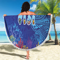 Fiji Day Beach Blanket Coral Reef with Tapa Motifs and Hibiscus Ocean Vibe